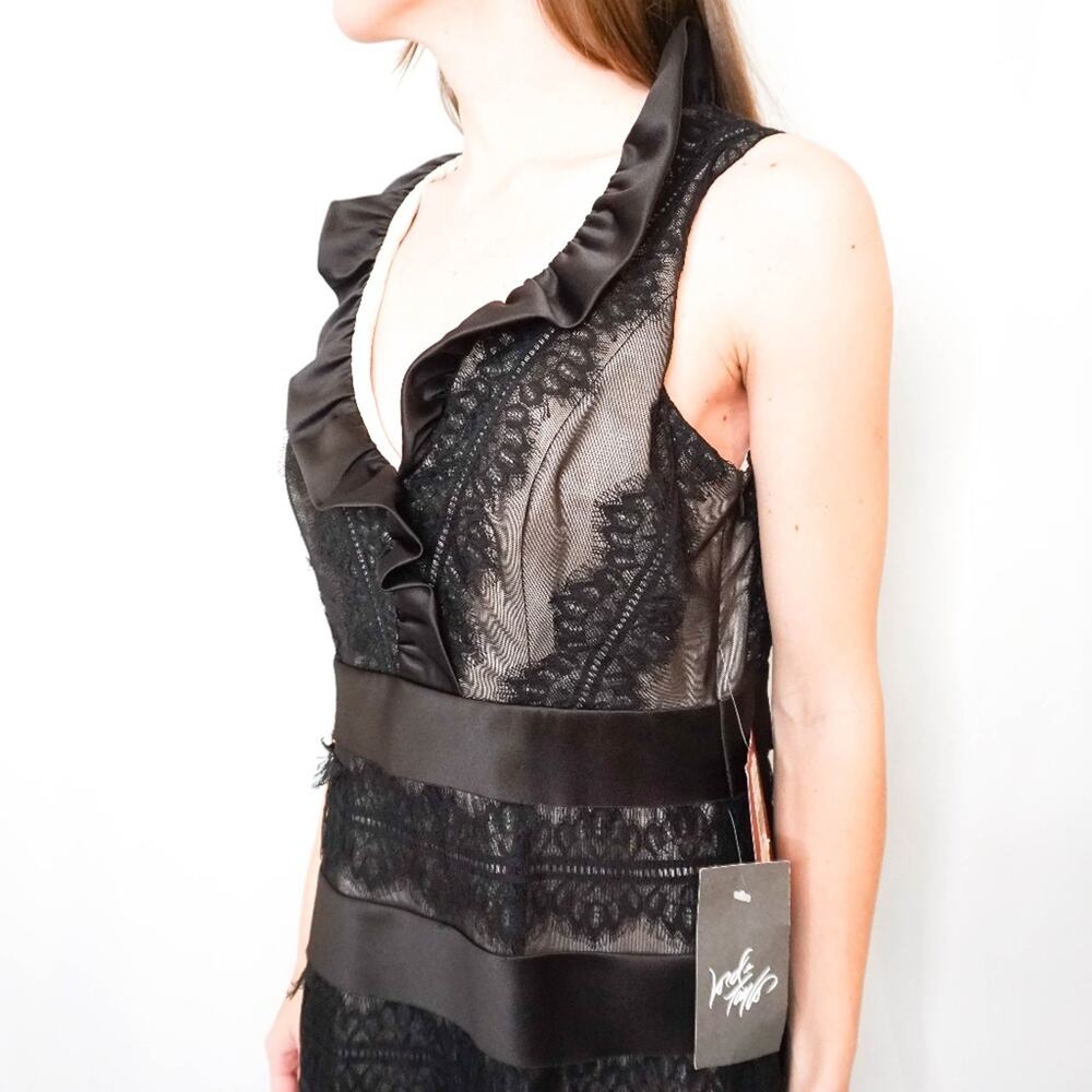 JS Collection Women's Black Lace Layered Sleeveless V Neck Midi Dress Size 10 - Picture 1 of 8